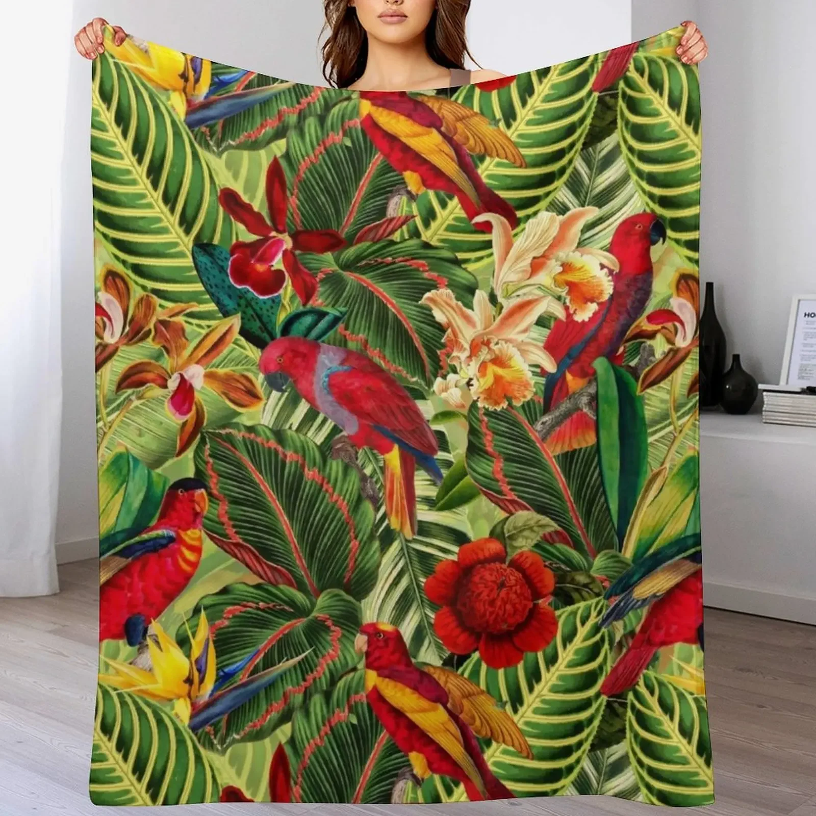 

Vintage Tropical Bird Jungle Garden Throw Blanket Breathable Lightweight Blanket for Adults Kids