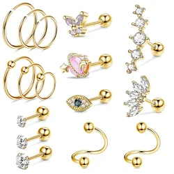 EVISPOL 2-16Pcs 16G Cartilage Earring, Hypoallergenic Tragus Conch Helix Studs Earrings Daily Decor Jewelry For Women Men