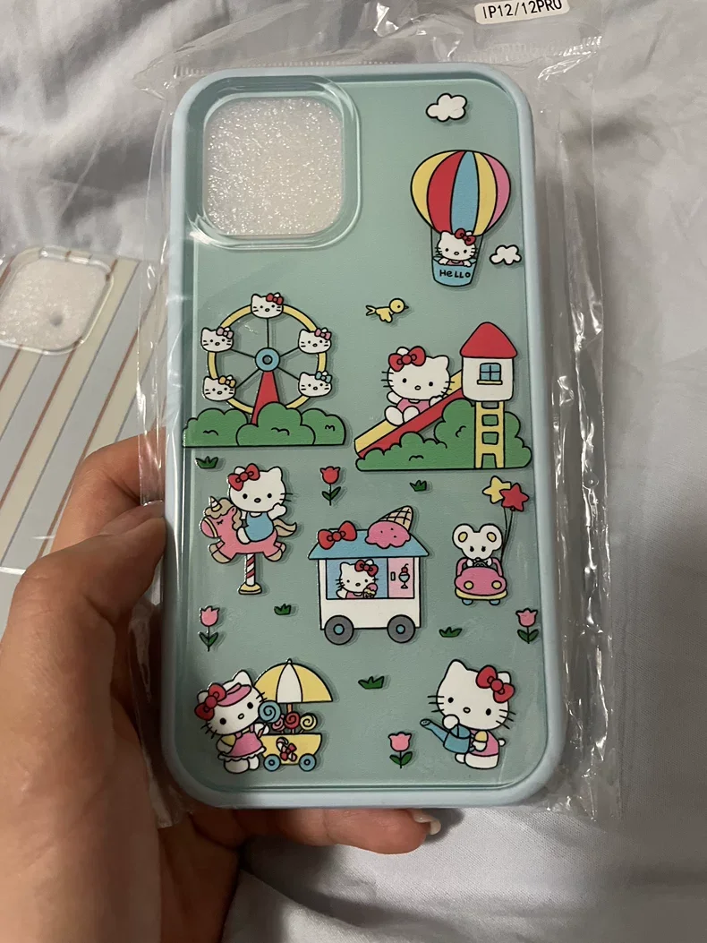 Kawaii Playground Grassland Hello Kitty Phone Case for IPhone 11 12 13 14 15 Pro Max Sanrio Anime  Creative Protective Cover