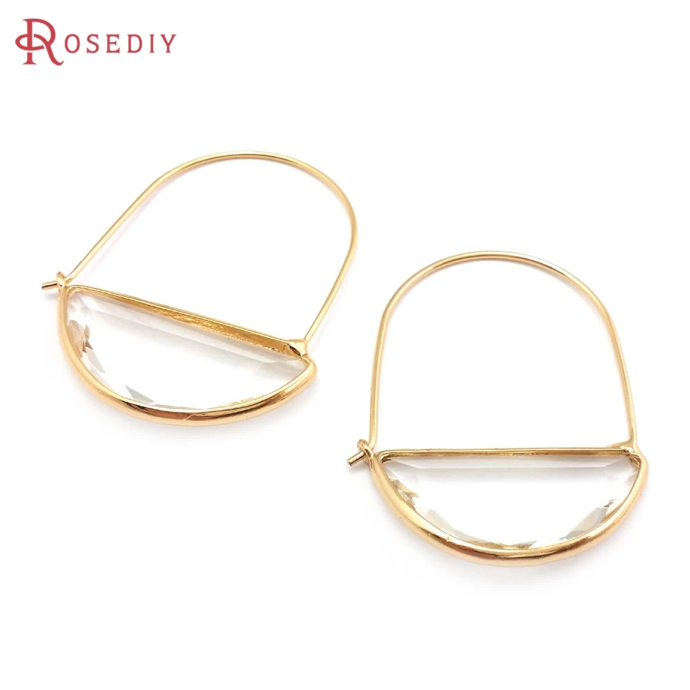 

6PCS 18K Gold Color Brass Glass with Semicircle Glass Big Earring Hooks Women's Earrings High Quality Jewelry Diy Accessories