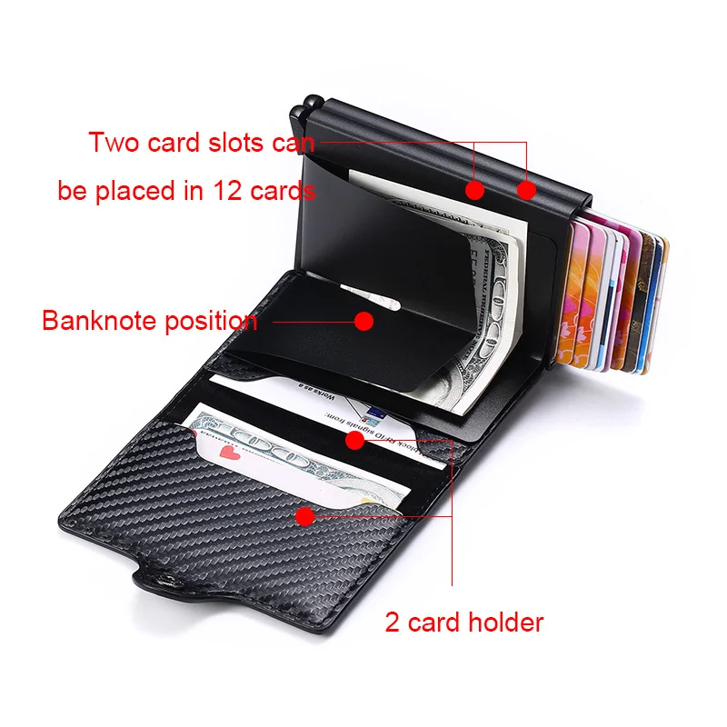 Antitheft Men id Bank Credit Card Holder Double Rfid Blocking Wallet Leather Security Aluminum Box Metal Purse Cardholder Case