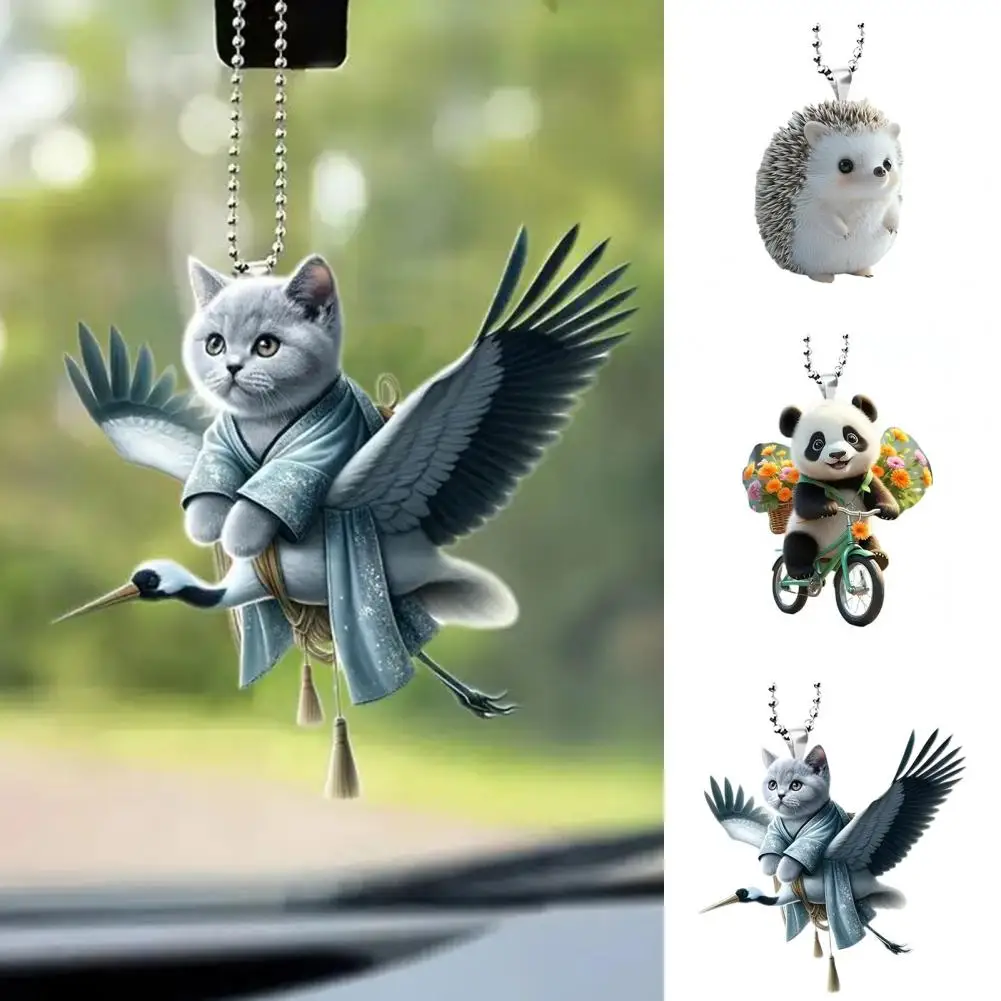 Christmas Acrylic Cats Car Pendant With Lanyard Cute Cat Decoration Backpack Keychain Hanging Ornament For Car Mirror 고양이 펜던트 장식