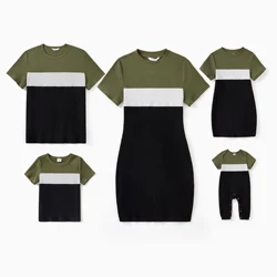 PatPat Family Matching Outfits Ribbed Three-Color Block Short Sleeves Tee or Bodycon Dress