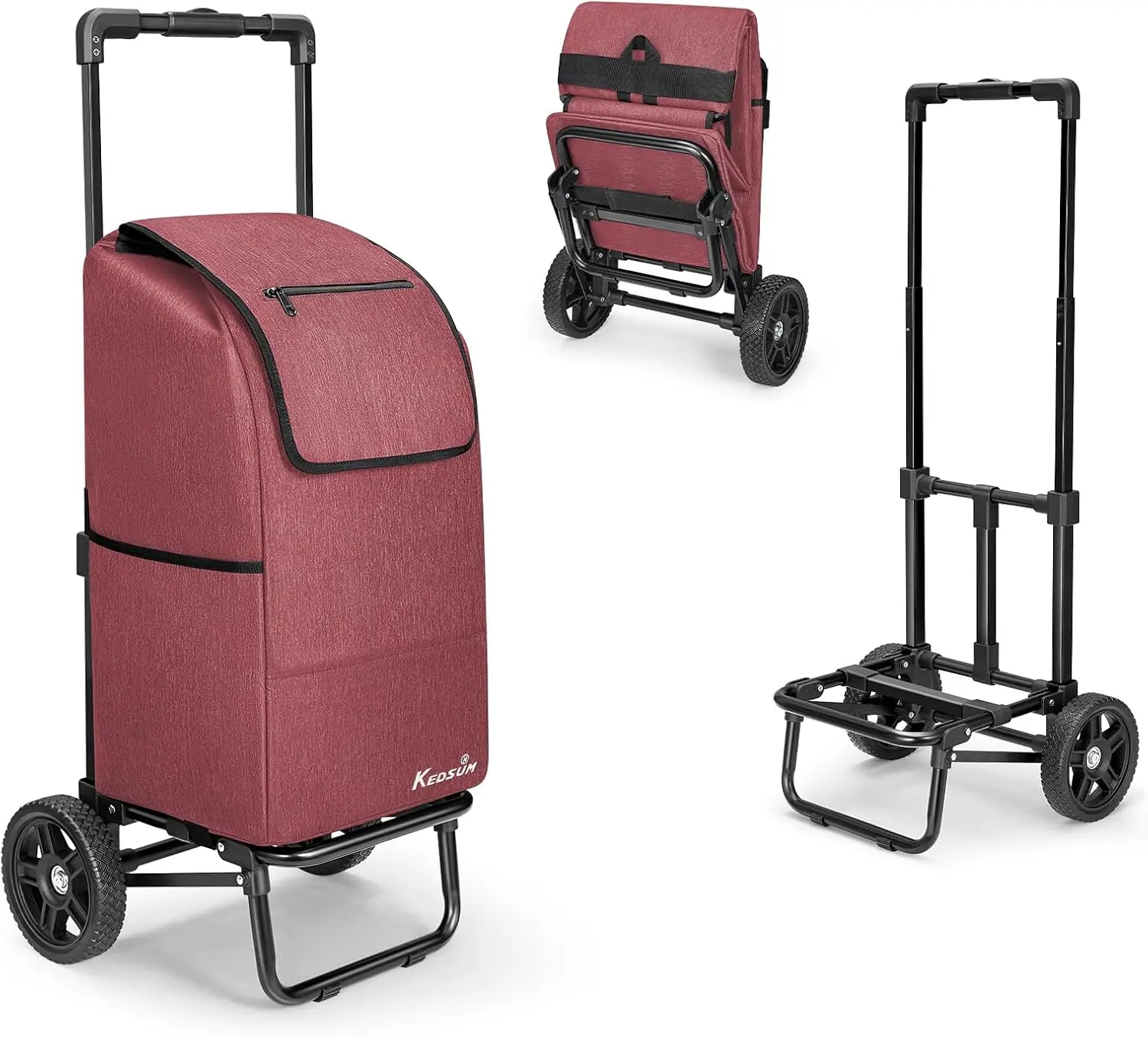

2-in-1 Foldable Shopping Cart with Wheels, 330 lbs Capacity, Waterproof Bag for Groceries, Camping, Laundry