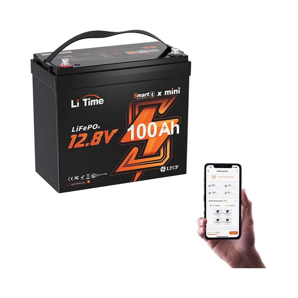 

12V 100Ah MINI Bluetooth LiFePO4 Lithium Battery Deep Cycle Performance for RV Travel Trailers & Trolling Motors