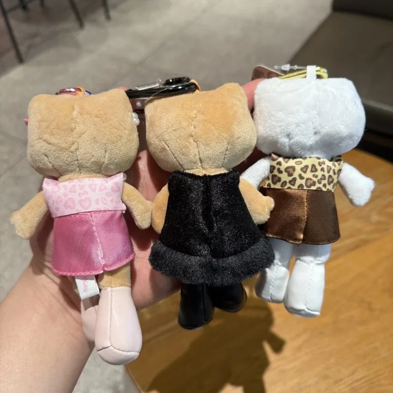 10 cm schwarzer Leopardenmuster-Katze-Plüsch-Schlüsselanhänger, Cartoon-Motiv, niedlich, langbeinig, miauenrosa, Plüsch-Rucksack-Anhänger, Liebe, Schlüsselanhänger, Freund-Geschenke