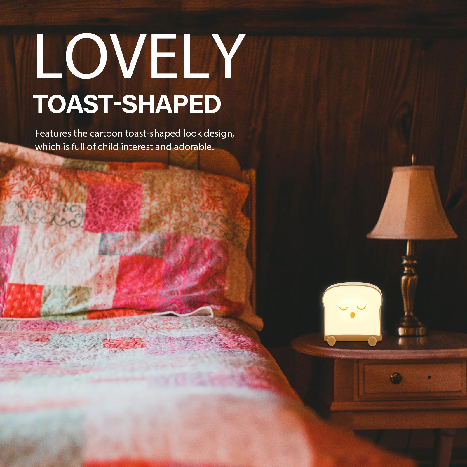 

1Set Toast Shape Night Light Double Sided Illumination USB Charging LED Bedside Lamp for Kids Room Home Decor Cute Cartoon Night