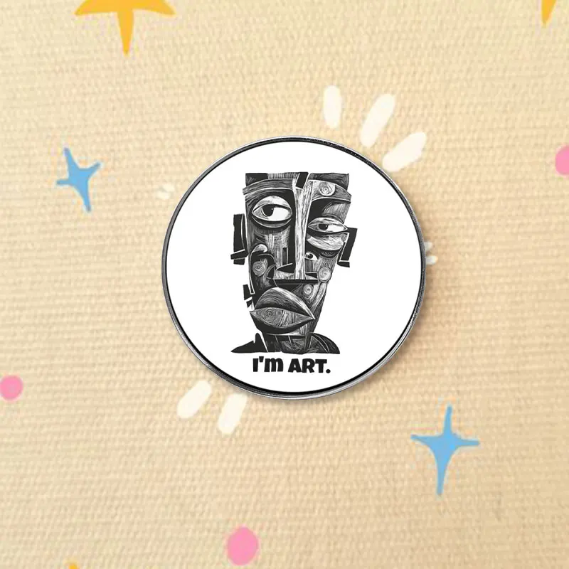 Abstract Art UV Printing Badge I Am Art Text And Picasso Style Face Pin Surrealist Jewelry Metal Brooch For Artist Gift