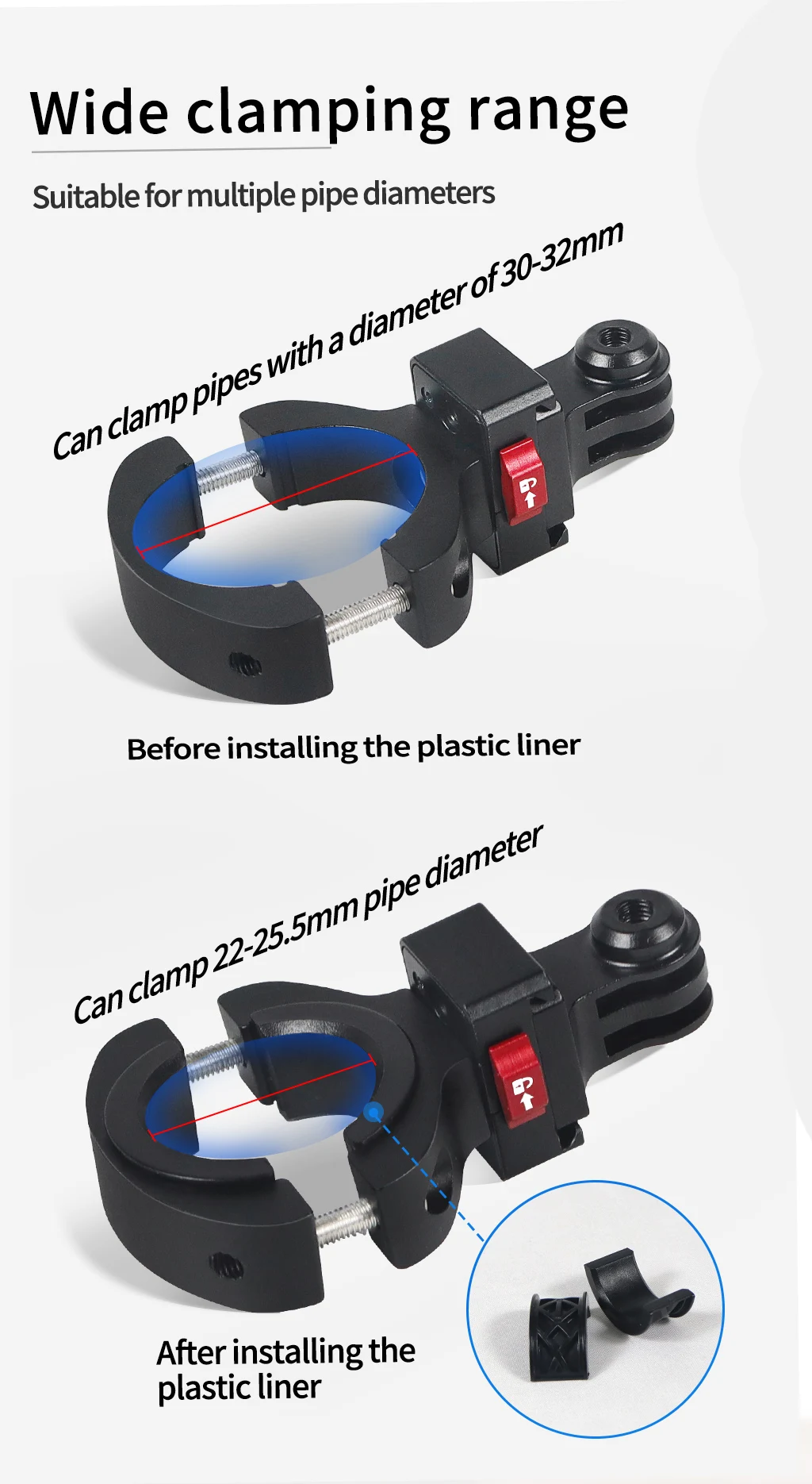 360 drehbarer Fahrrad kamera halter Schnell verschluss Split Mount Lenker klemme Motorrad halterung für Gopro Hero 13 12 11 Dji Action 4 – Detail 26