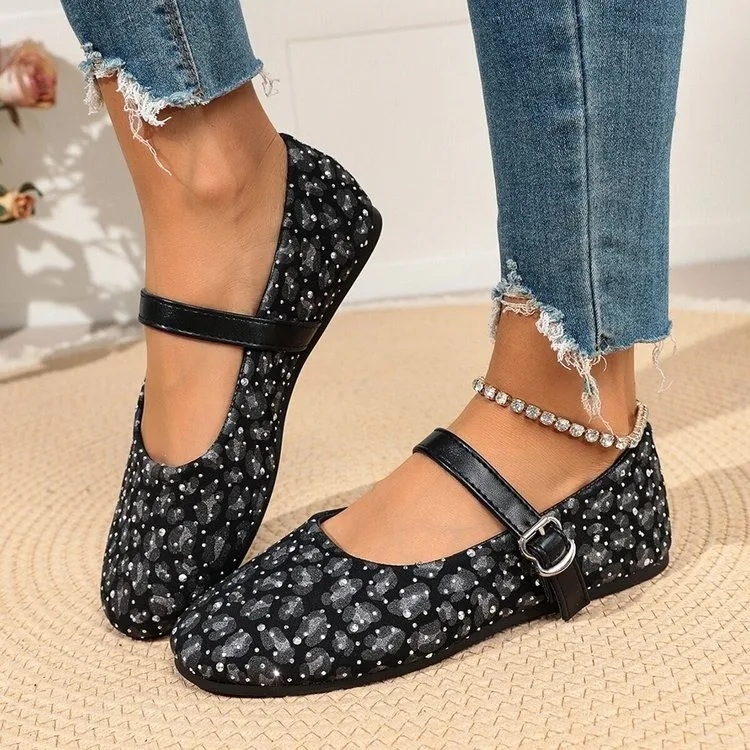 Women's Stylish Breathable Mesh Fishnet Mary Jane and  Heels with Shiny Rhinestone, Round Head and Shallow Mouth, 43