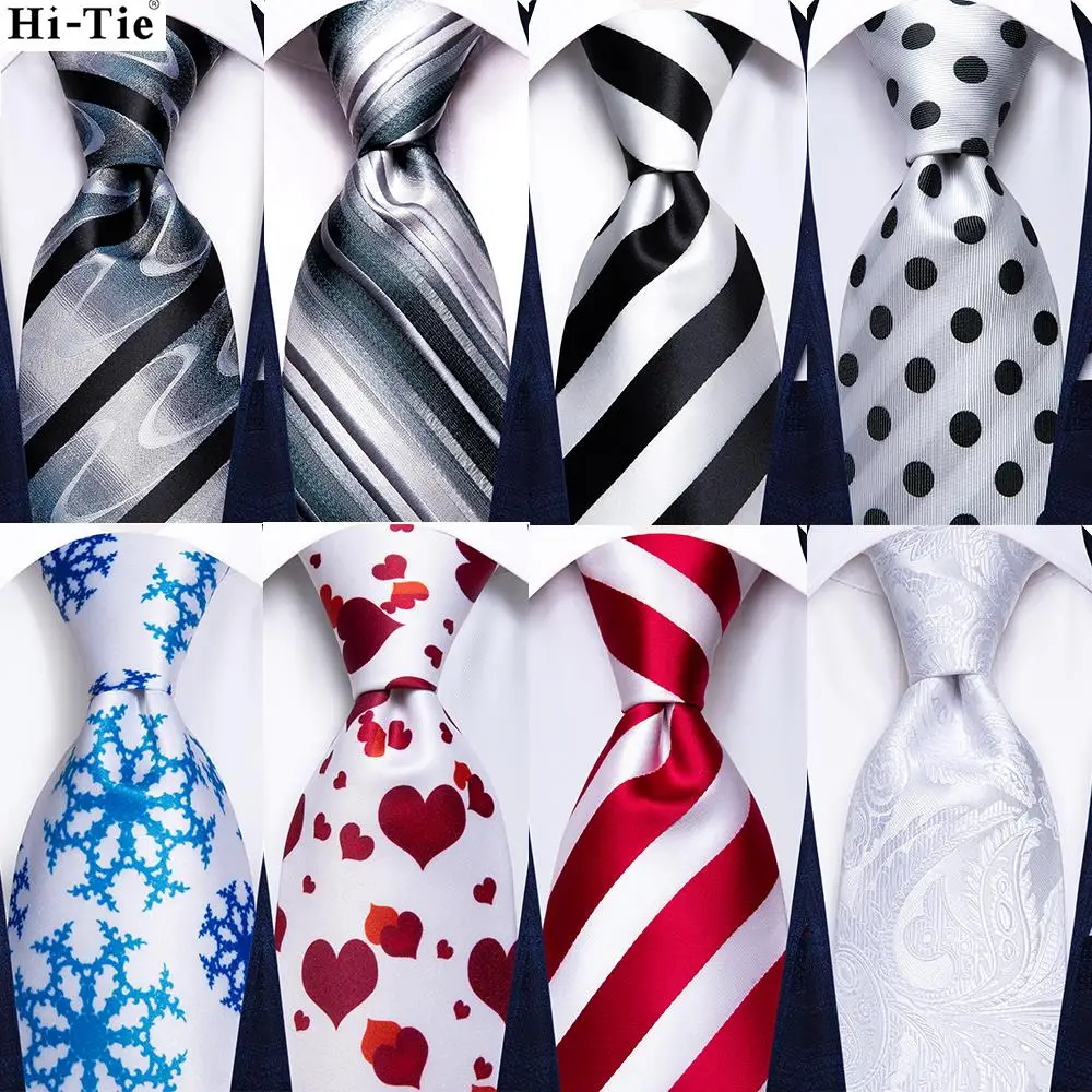 

Hi-Tie New White Black Red Striped Tie For Men Silk Wedding Tie Gravata Hanky Cufflink Fashion Designer Business Dropshipping