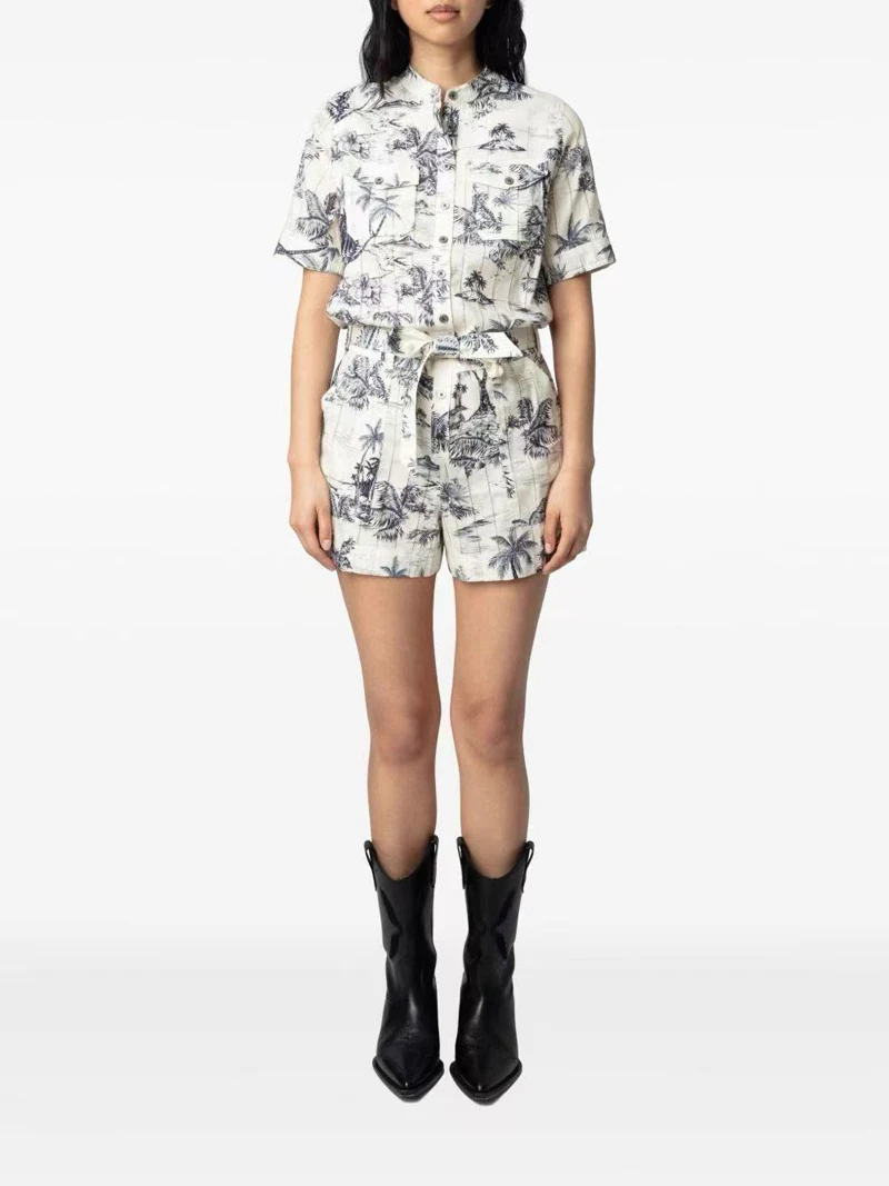 

Cross-border e-commerce Z@ coconut tree print jumpsuits are rare, and the jumpsuit style is handsome and has a belt