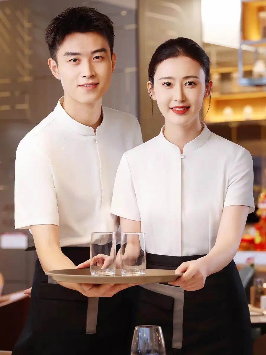 

New Hotel Shirt Professional Manager Cashier Catering Restaurant Waiter Commuter Shirt and Apron Set Female Chinese Uniform