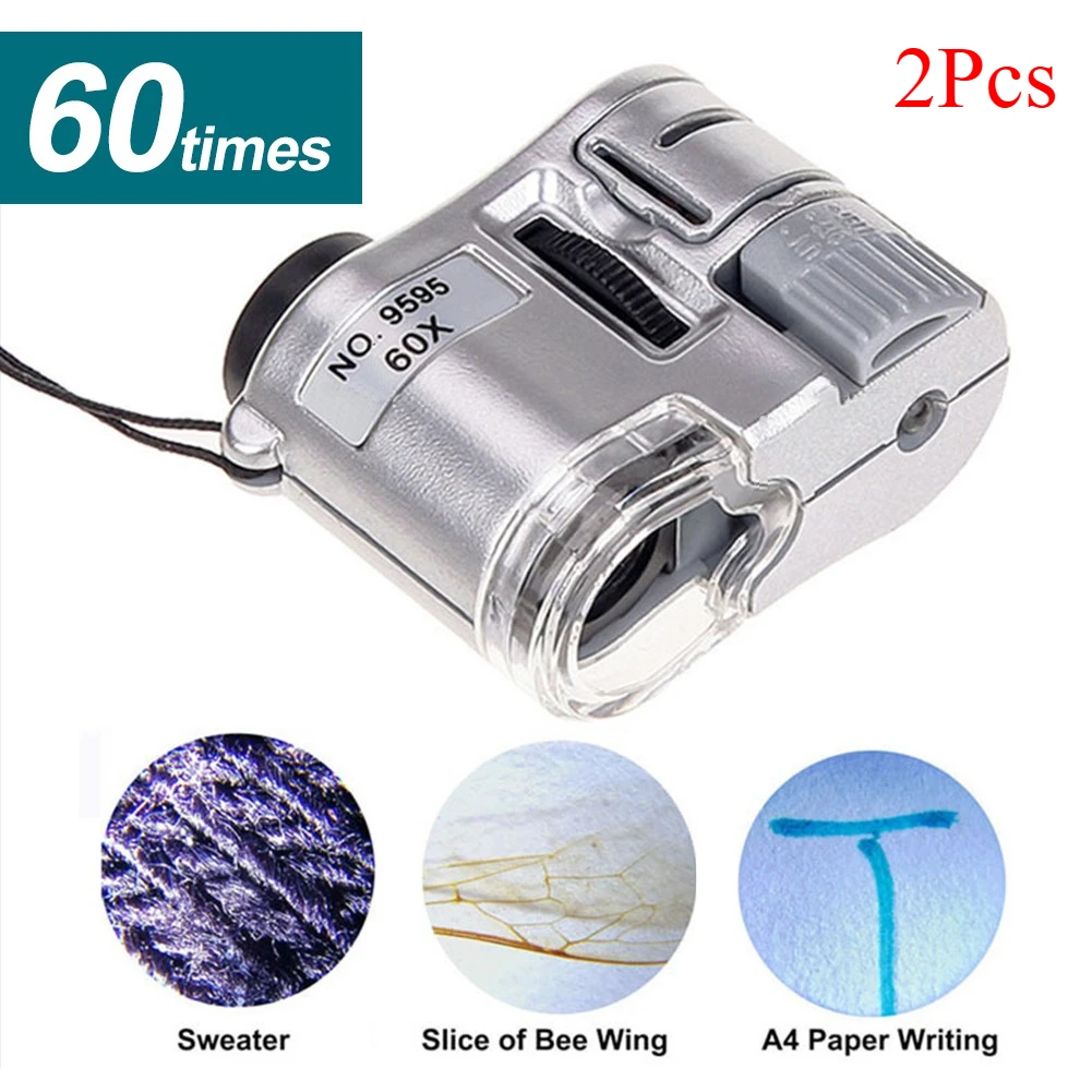 Portable 60X Handheld Magnifying Glass Telescope Mini Pocket Microscope Loupe Currency Detector Jeweler Magnifier with LED Light