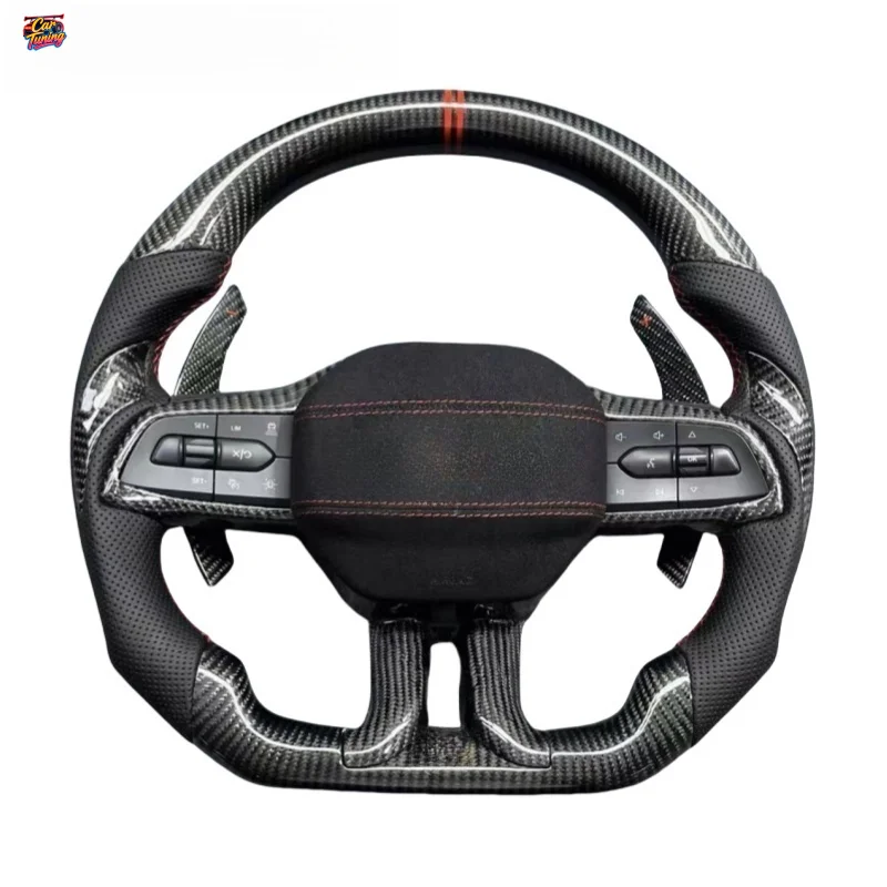 For Ford Mondeo Custom Genuine Leather Steering Wheel Modification with Carbon Fiber Shift Paddles