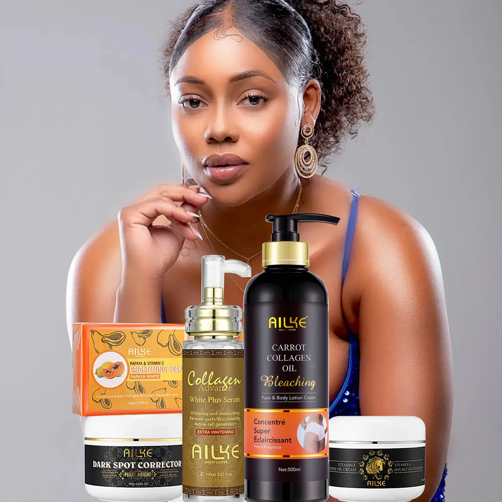 

Набор для отбеливания кожи AILKE для лица, тела, подмышек, подмышек, коленей, локтей, с коллагеном, удаления темных пятен, веснушек, меланина