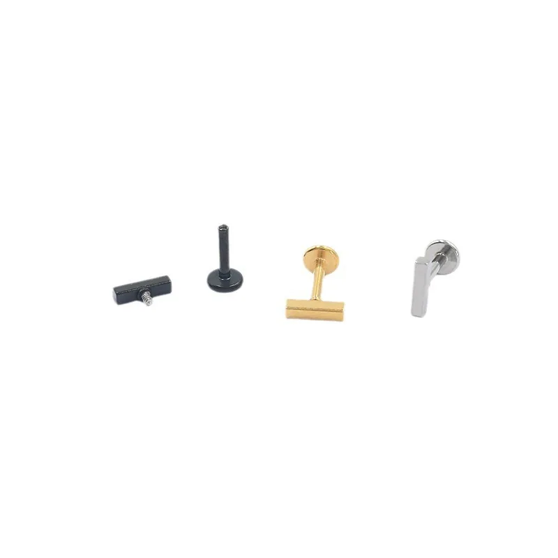 316L Stainless Steel Steel-color Inner Tooth Internal Thread Rectangular Bar Stud Earrings No Fade Allergy Free Jewelry