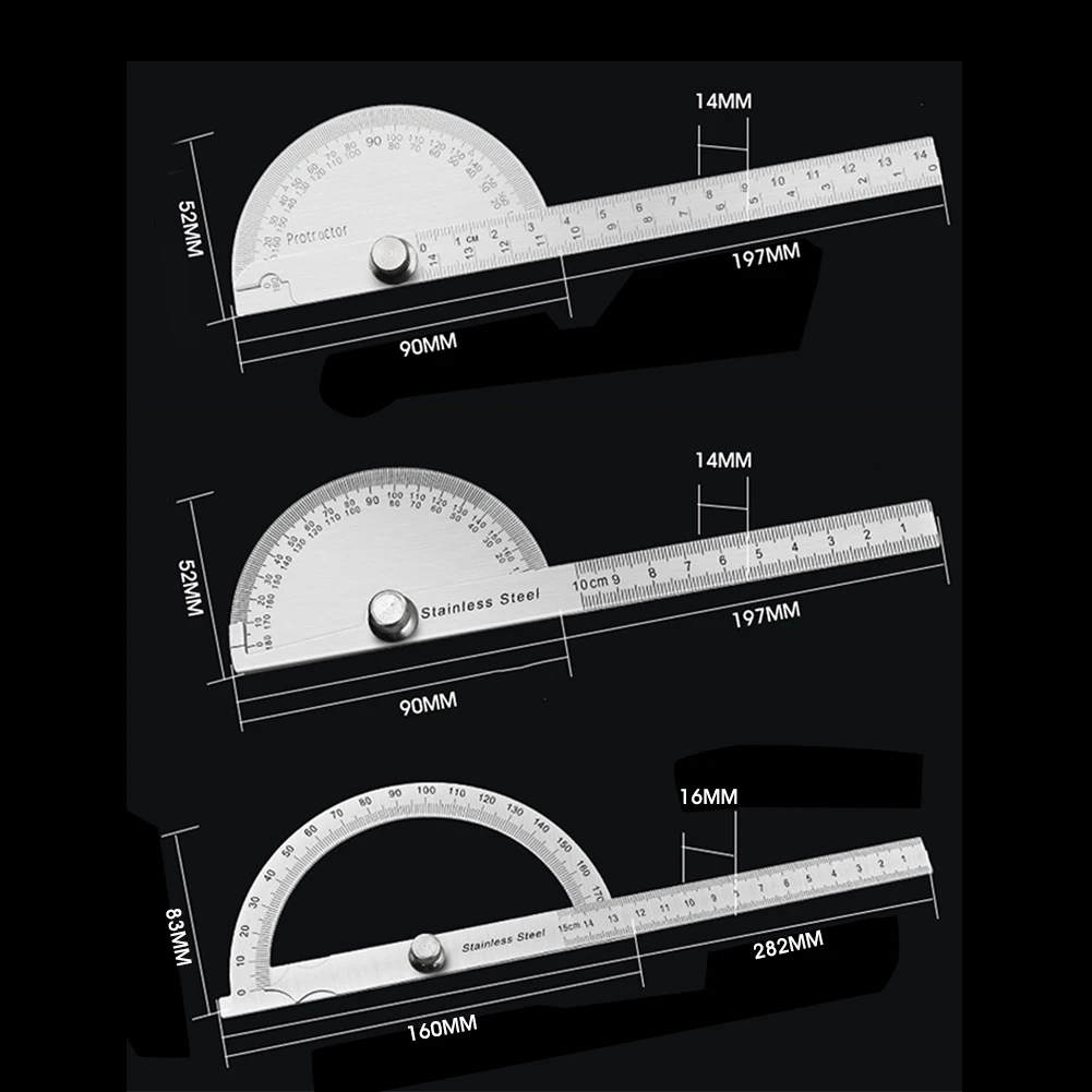 งานไม้ 180 องศาเครื่องวัดมุมโลหะ Finder Goniometer ไม้บรรทัดมุมเครื่องมือสแตนเลสโรตารี่วัดไม้บรรทัด