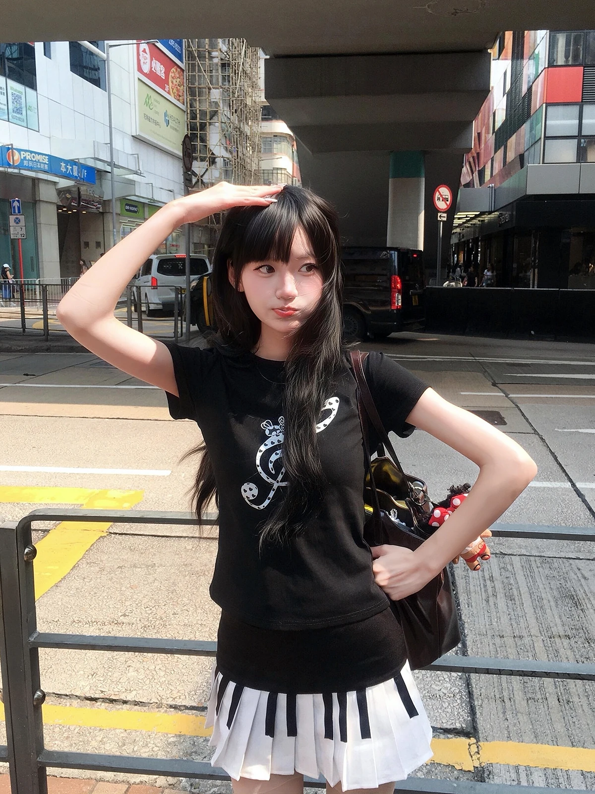 Sweet Sakura Note Print Short Sleeve T-Shirt Women's Slim Fit Casual Top round Neck Short Length Cotton Polyester Blend