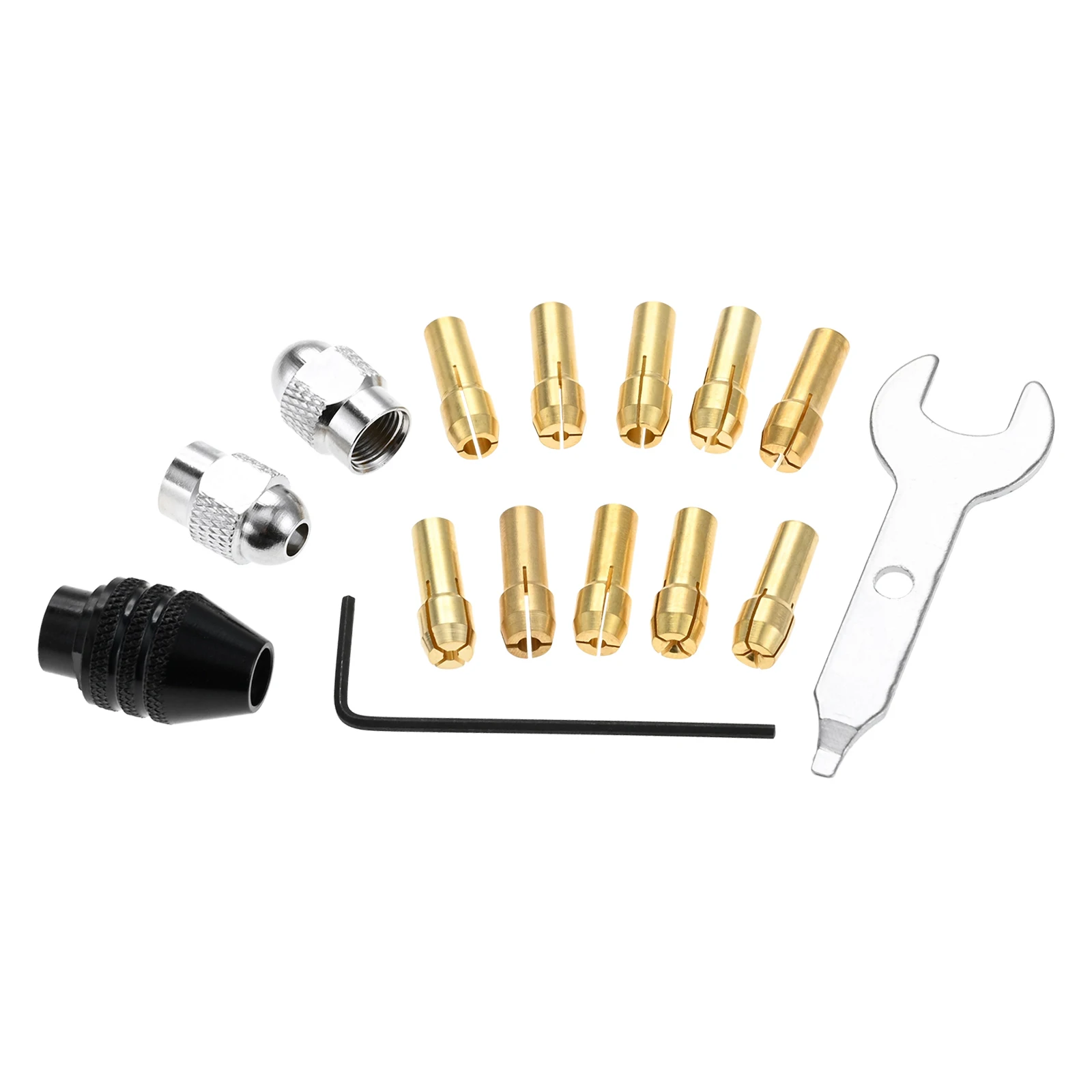 

15Pcs/Set Drill Chuck Collet Set For Dremel Replacement 4485 Brass Collects 4486 Keyless Chucks M8 All-Metal Collect Nuts Wrench