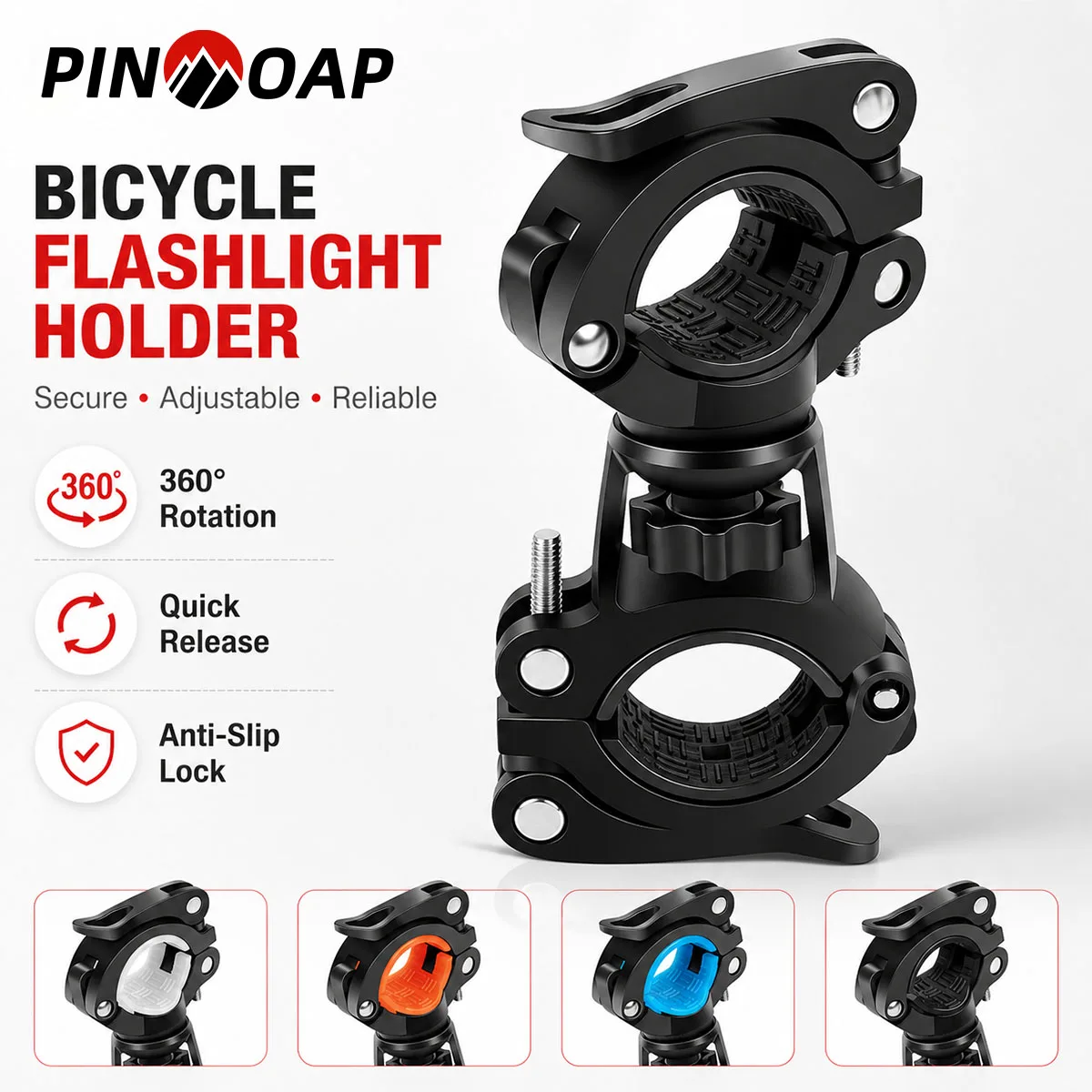 PINMOAP 1PC Adjustable Bicycle Flashlight Mount Bike Handlebar Light Holder Torch Clamp Bracket For Mtb Road Bike Cycling