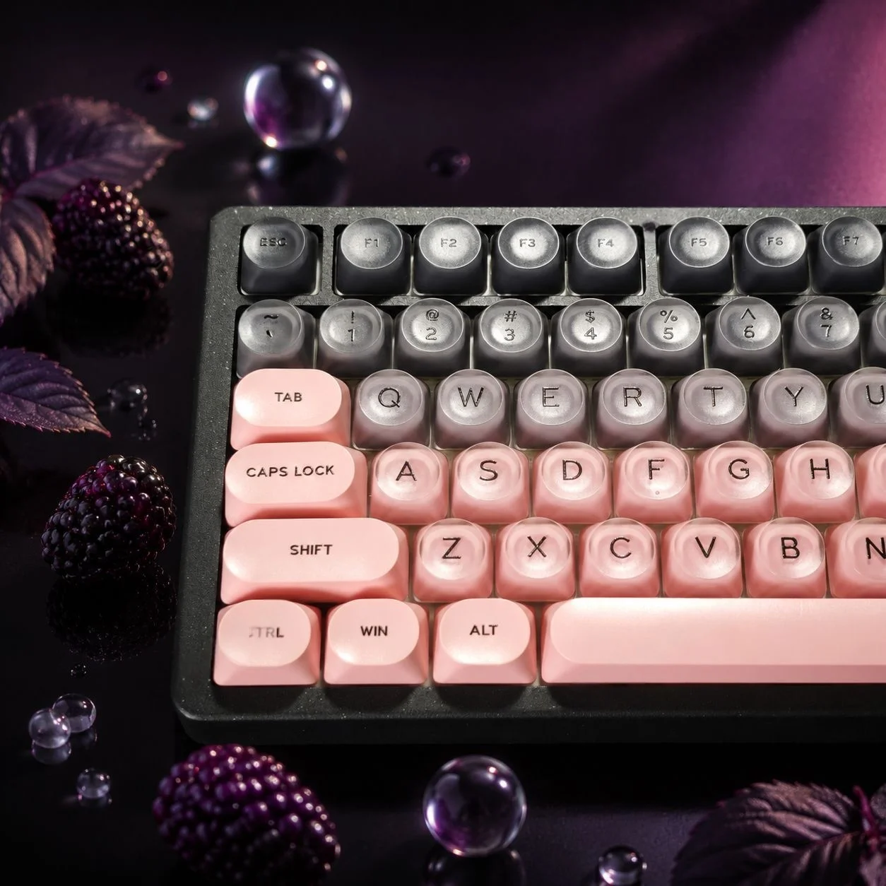 128 Keys Blackberry Semi Transparent PC Keycap HOA Profile Double Shot PBT Keycaps for Cherry MX Switches Gaming Keyboard