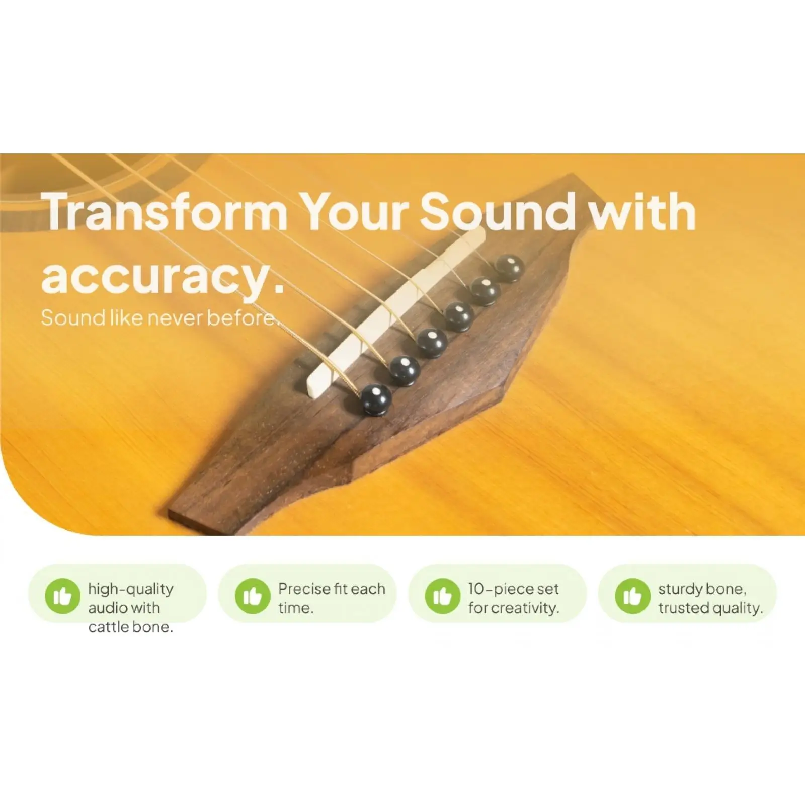 

10pcs Acoustic Guitar Saddle Nut Set Cattle Bone Bridge Replacement for DIY Guitar Custom and Repair