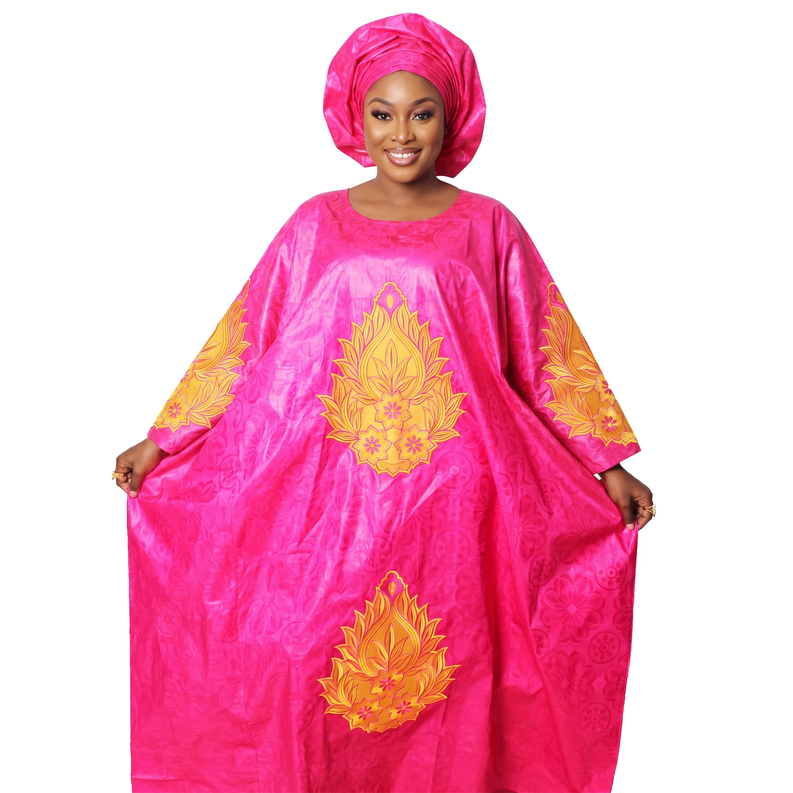 African Dresses For Women Plus Size Bazin Riche Embroidery Design Long Dress With Scarf