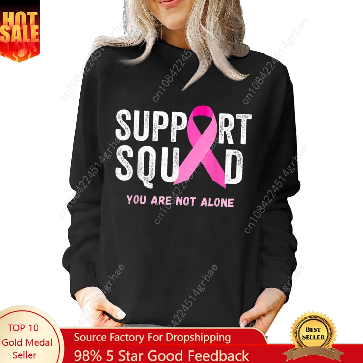 

Breast Cancer Awareness Sweatshirt Breast Cancer Support Squad Long Sleeve Shirt Pink Ribbon Graphic Sweatshirts