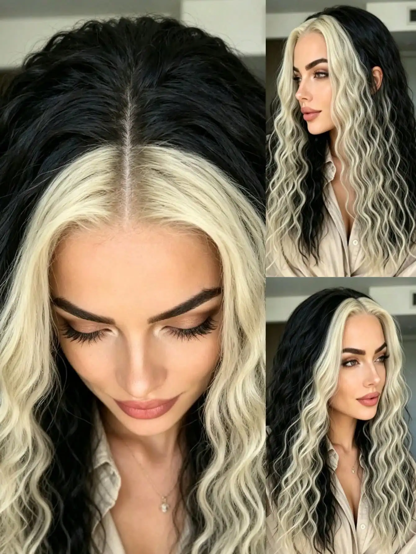 200 Density Black Highlight White Deep Wave Human Hair Wig Natural Looking 13x4 HD Lace Front Wigs Pre Plucked with Baby Hair for Women Highlight Colored Glueless Lace Frontal Wig Kinky Curly Wigs Human Hair for Daily Wear For Halloween Use