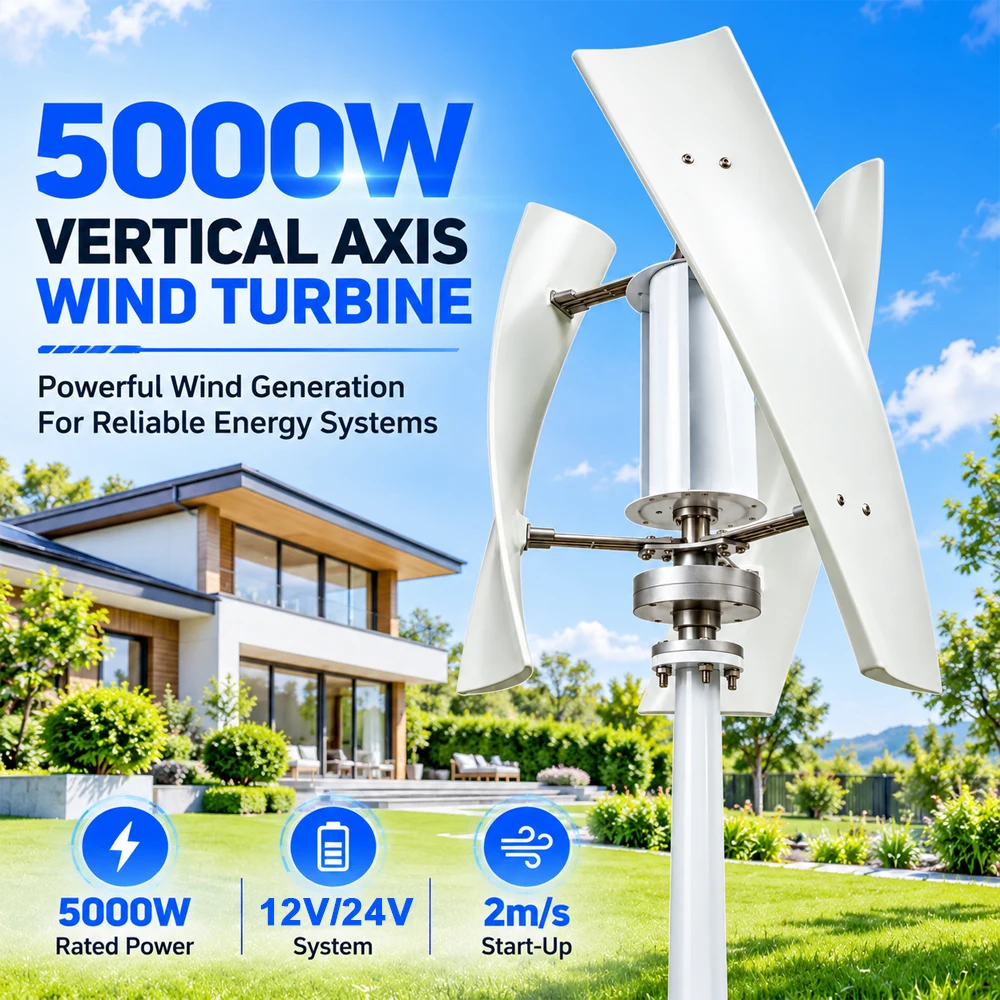 US Delivery  5000W VerticalWind Turbine 12V/24V Low-Noise Household 220V With Free Charging Controller