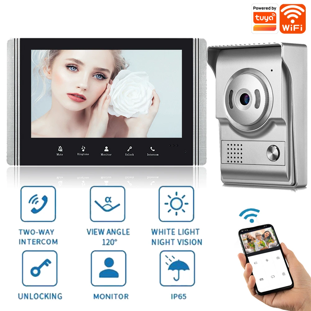 

Video Intercom System WiFi Video Doorbell Camera with Monitor 7 inch Wired Doorbell HD Camera,Support Tuya,Remote Unlock,