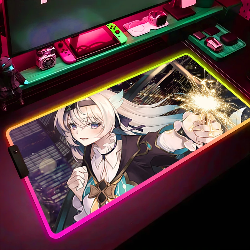 

RGB светодиодный коврик для мыши HD-клавиатура Нескользящий коврик для планшета в стиле аниме Аксессуары для ПК Коврик для мыши H-honkai Star Rail Firefly Коврик для игрового стола