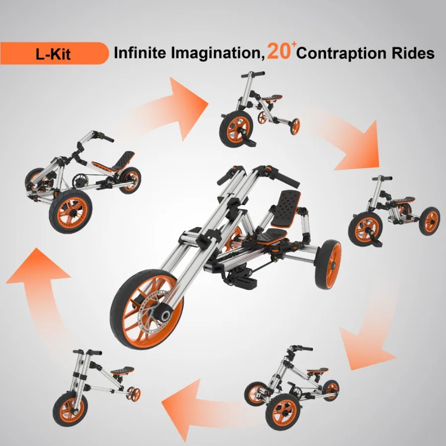 

KidRock Buildable Kit 20 in 1 Go Kart Set Suitable for 1 to 8 Years Old Two Wheel Bike Three Wheel Bike Go Kart Sit Stand Scoot