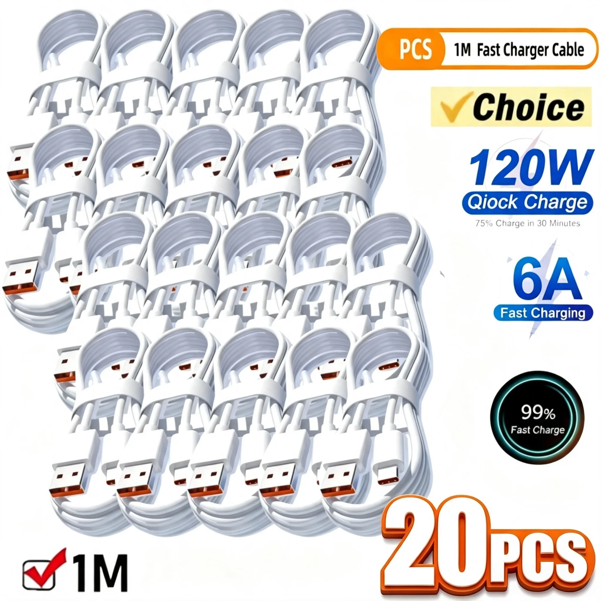 Image of 20 Stück 6A 120W Typ-C Superschnelles Ladekabel Datenkabel für Samsung Huawei Xiaomi Schnellladung USB-C-Kabel