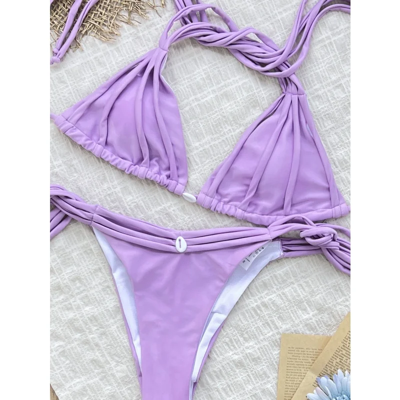 シンプルでシックなマイクロビキニ水着 レディース トライアングル マルチバンデージビキニセット 夏 2025 新作 スプリット セクシー レディース 水着 ツーピース