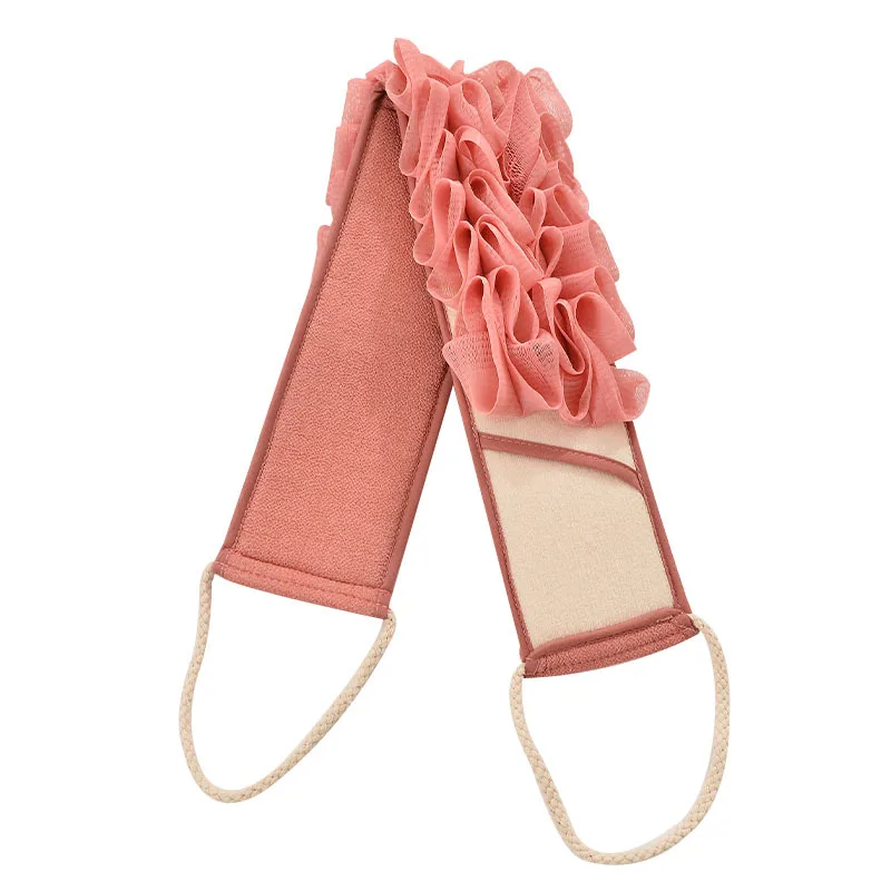 Tiras para tirar hacia atrás de flores de baño, bolas de ducha de doble cara 2 en 1, toalla de baño, exfoliante de barro, toalla de baño para frotar la espalda, tiras para frotar la espalda
