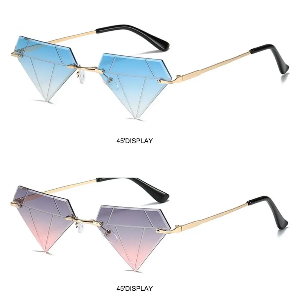 1PC Rimless Sun Glasses Unisex Retro Shades Triangle Sunglasses Women Man Diamond Shaped Rave Party Eyeglasses Vintage Glasses