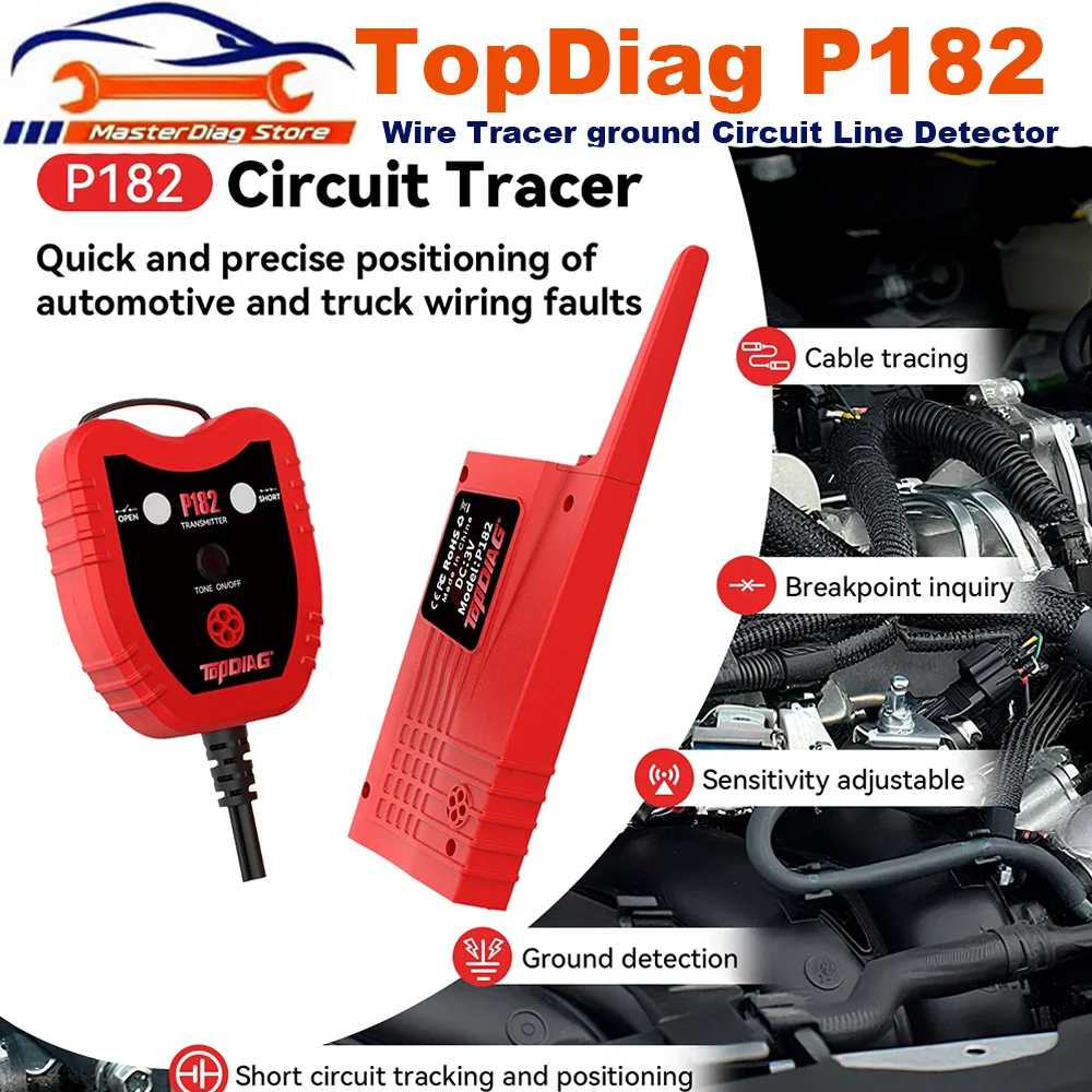 2025 New Topdiag P182 Professional Wire Tracer ground Circuit Line Detector Wall Line/Cable Finder Metal line Locator Continuity