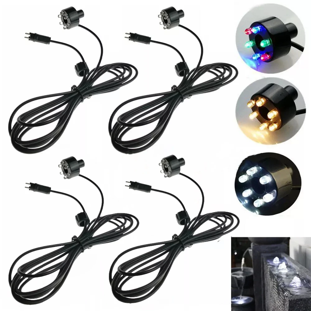 1/2/4pcs Underwater 6-LED Light Ring For Fountain Pond Garden No AC Adapter