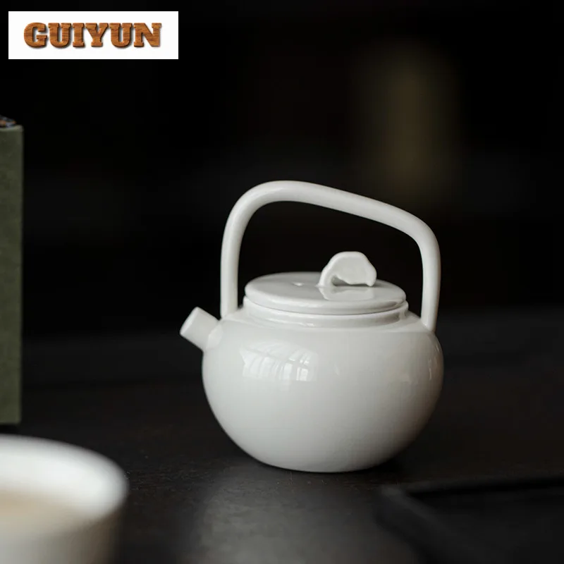 125ml Retro Grass Wood Gray Ceramic Teapot Small Hoop Handle Infusion Pot Household Tea Brewing Kettle Chinese Tea Ceremony Gift