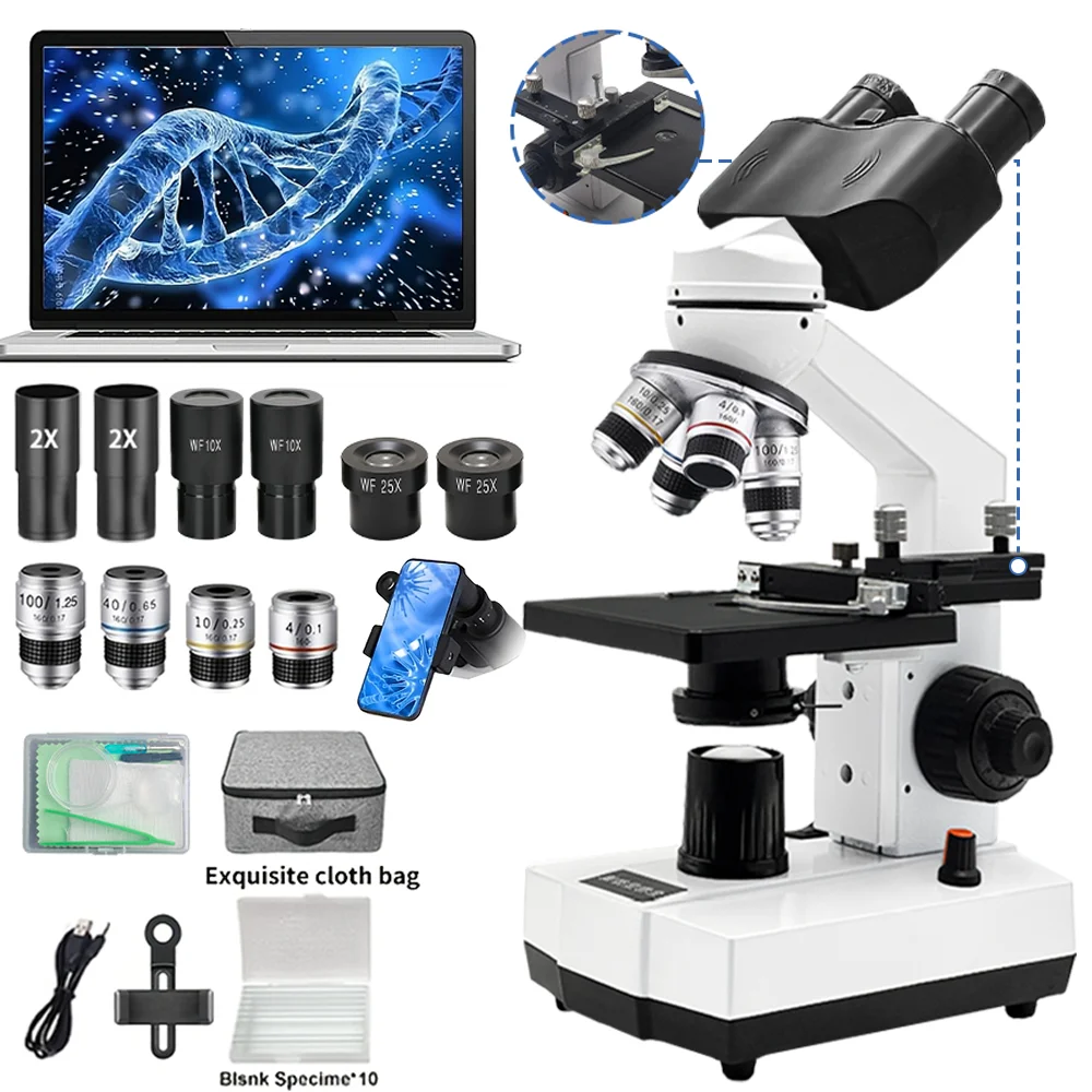 Microscope Compound 40X - 40X-5000X Binocular Microscope with Mechanical Stage