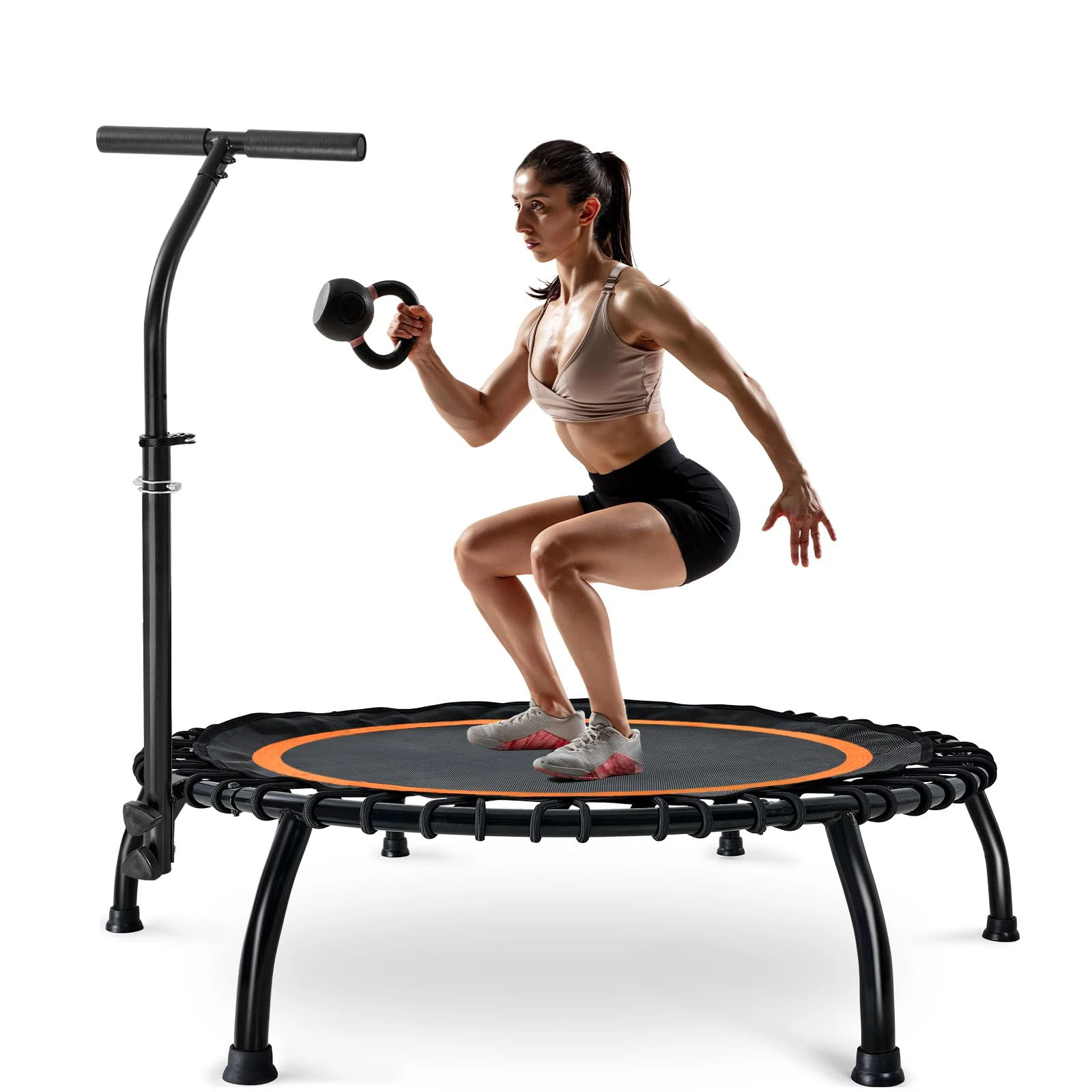 Rouser Fitness Mini trampolín portátil con mango de espuma ajustable rebote de rebote estable silencioso para niños adultos
