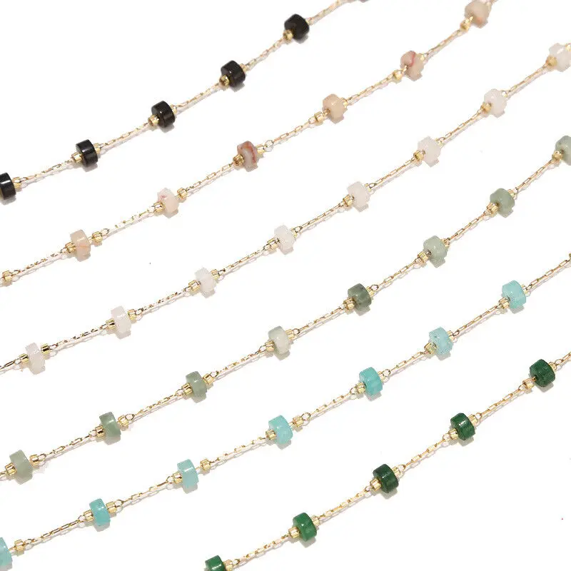 Stainless Steel Beaded Gold Chain Natural Stone Rosary Chains Necklace for Women Jewelry Making