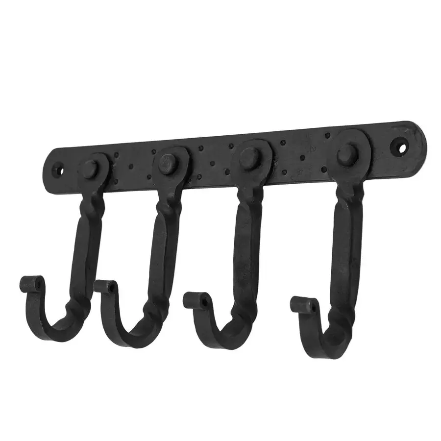 

Colonial Rustic Cast Iron Wall Mounted Coat Rack with 4 Blackened Hooks Heavy Duty Vintage Utility Hanger for Entryway, Bathroom