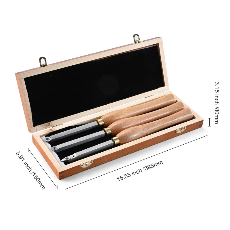 KFFKFF Wood Turning Chisel Trio, 3 Piece Set with Carbide Tips - Square, Round, Diamond Shapes