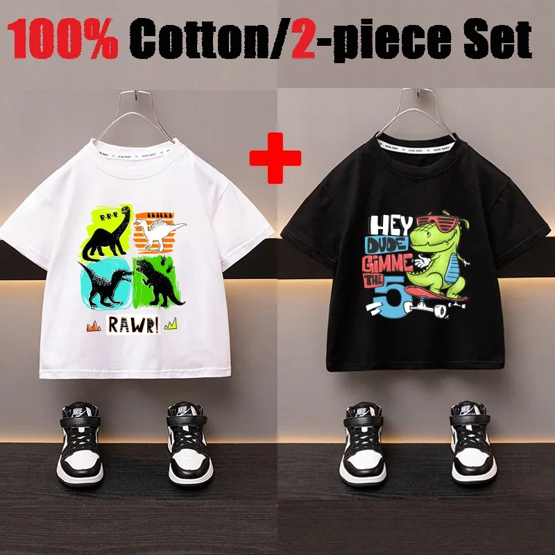 

2 Piece Cartoon Kids T Shirts Unisex Summer Jp 100% Cotton T Shirts White Loose Sports Tops Panic Buying 2-12y New