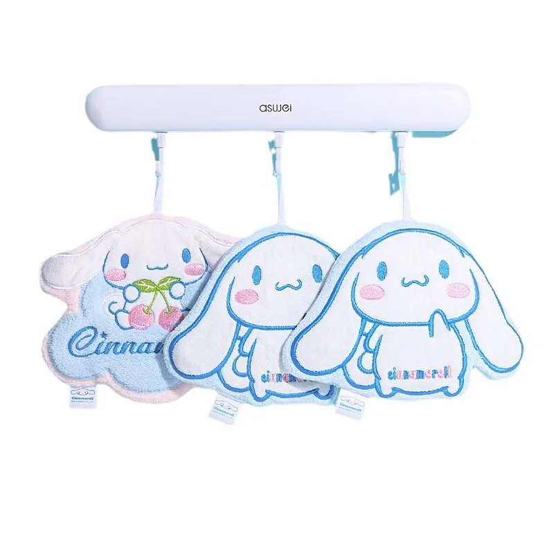 Sanrio Cinnamoroll Anime Plush Cleaning Towel Hanging Hand Towels Loops Quick Dry Soft Absorbent Microfiber