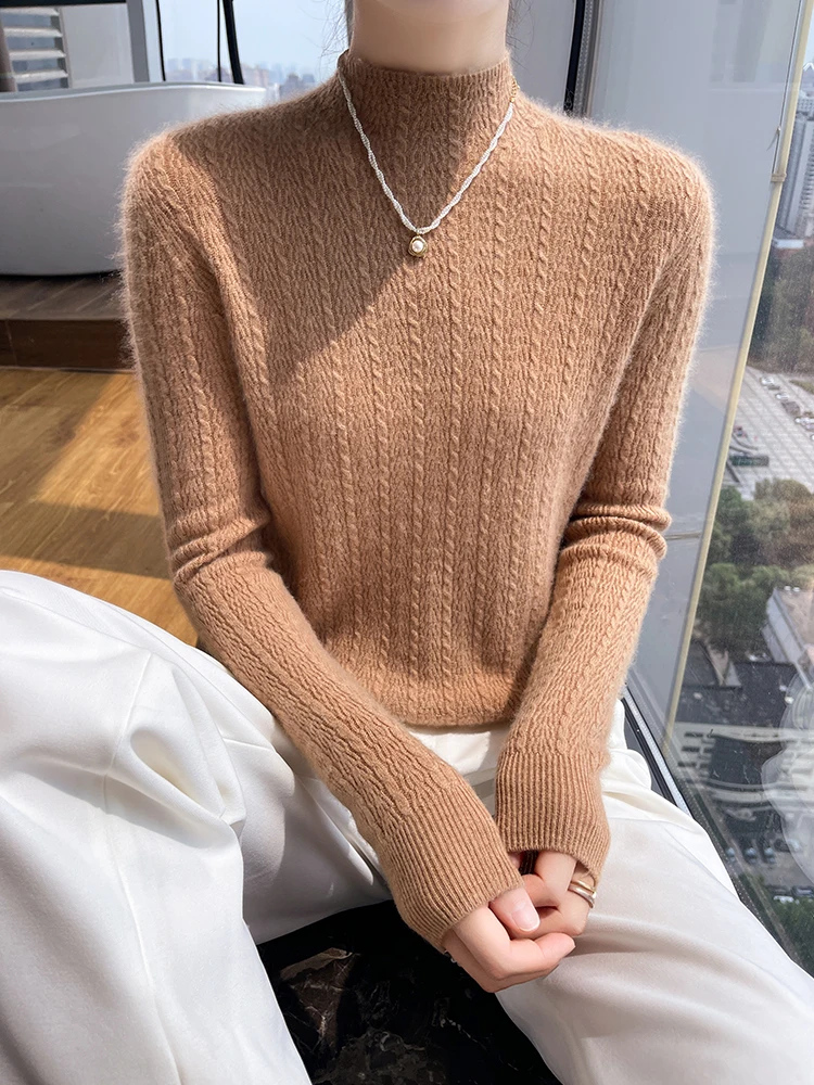 

Осень-зима женские пуловеры однотонный свитер с цветочным принтом 100% кашемир трикотаж 2025 тонкий воротник базовые топы элегантного стиля