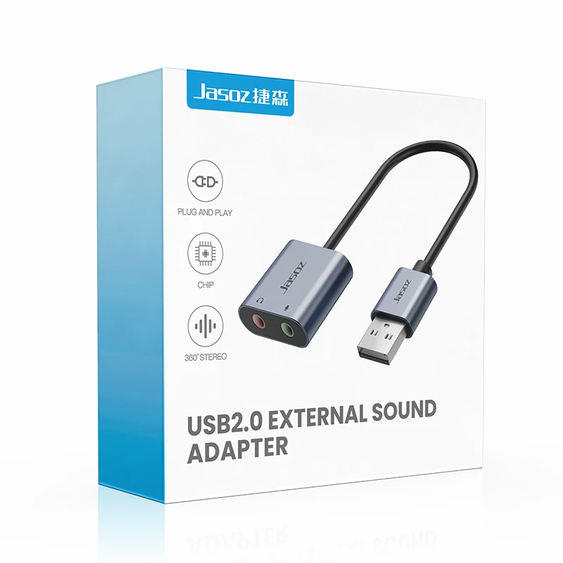 Jasoz Sound Card USB to 3.5mm Audio Interface Adapter External Sound Card for PC Laptop PS4 Headset Microphone USB Sound Card